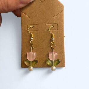 Charming Floral Drop Earrings in Pink and Green